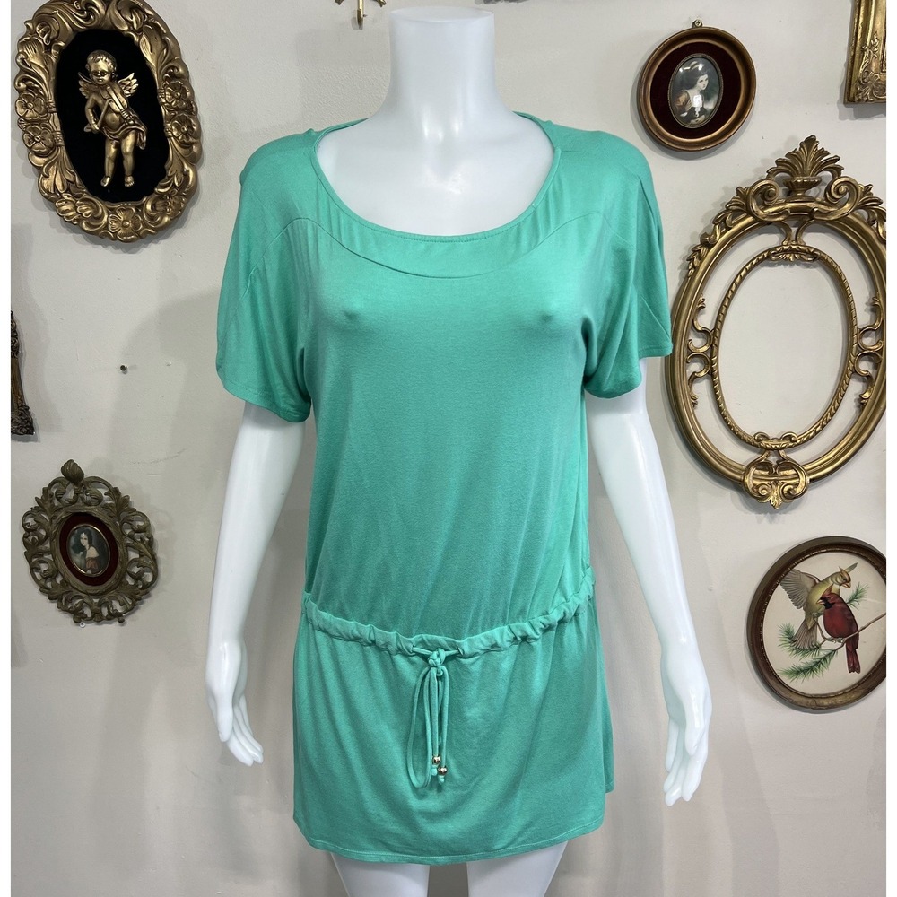 Shoshanna Turquoise Green Short Sleeve Drawstring Waist Casual Tunic Dress Sz S
